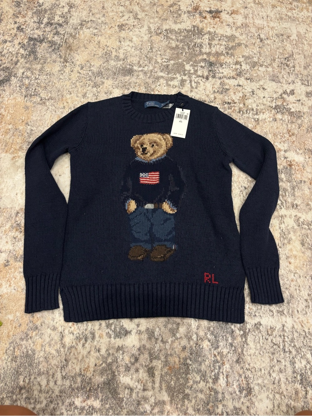 NWT Ralph Lauren Navy Polo Bear Crewneck Sweater XXS - Picture 2 of 4